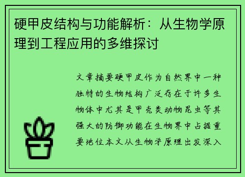 硬甲皮结构与功能解析：从生物学原理到工程应用的多维探讨
